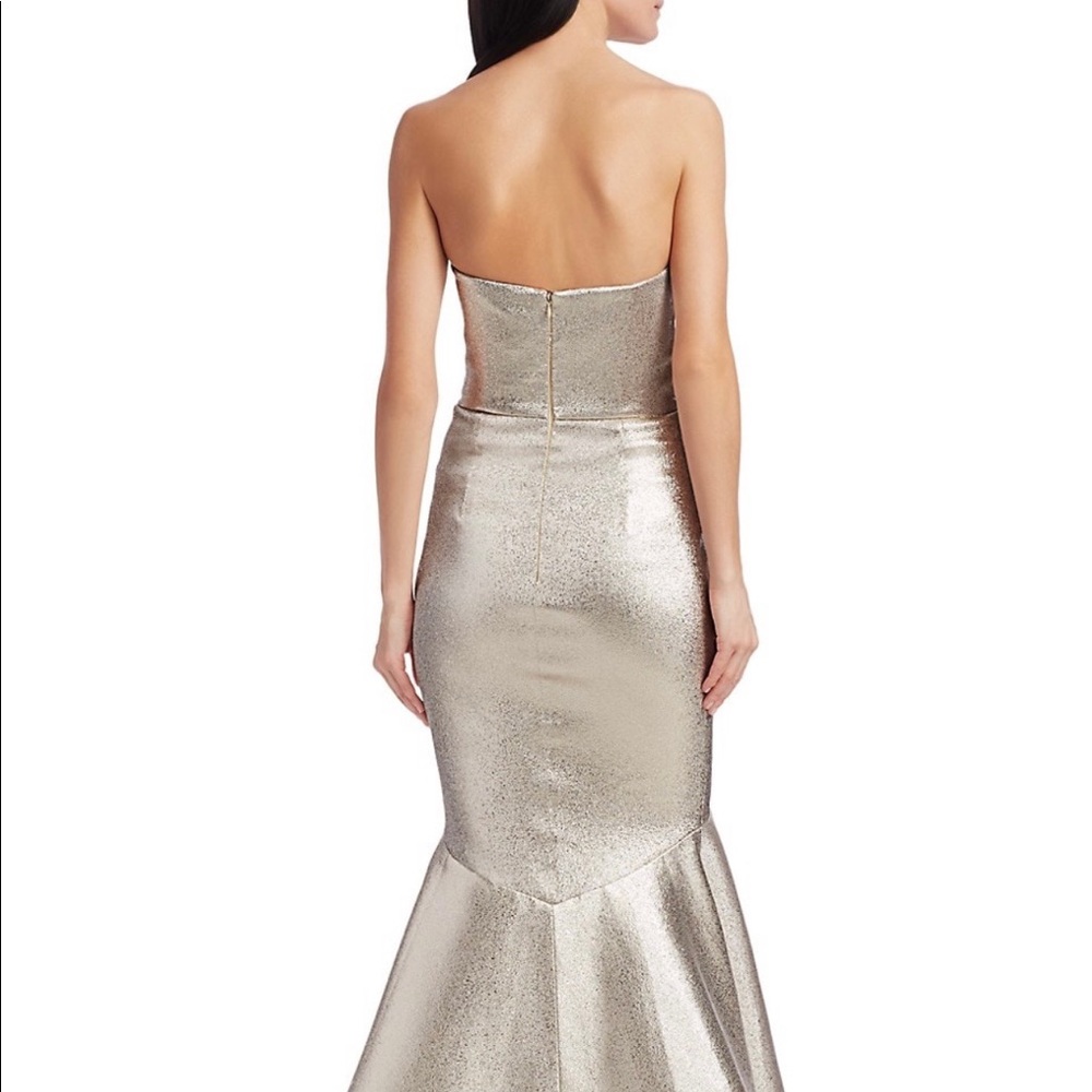 Theia Metallic Strapless Stretch Lamé Mermaid Gown